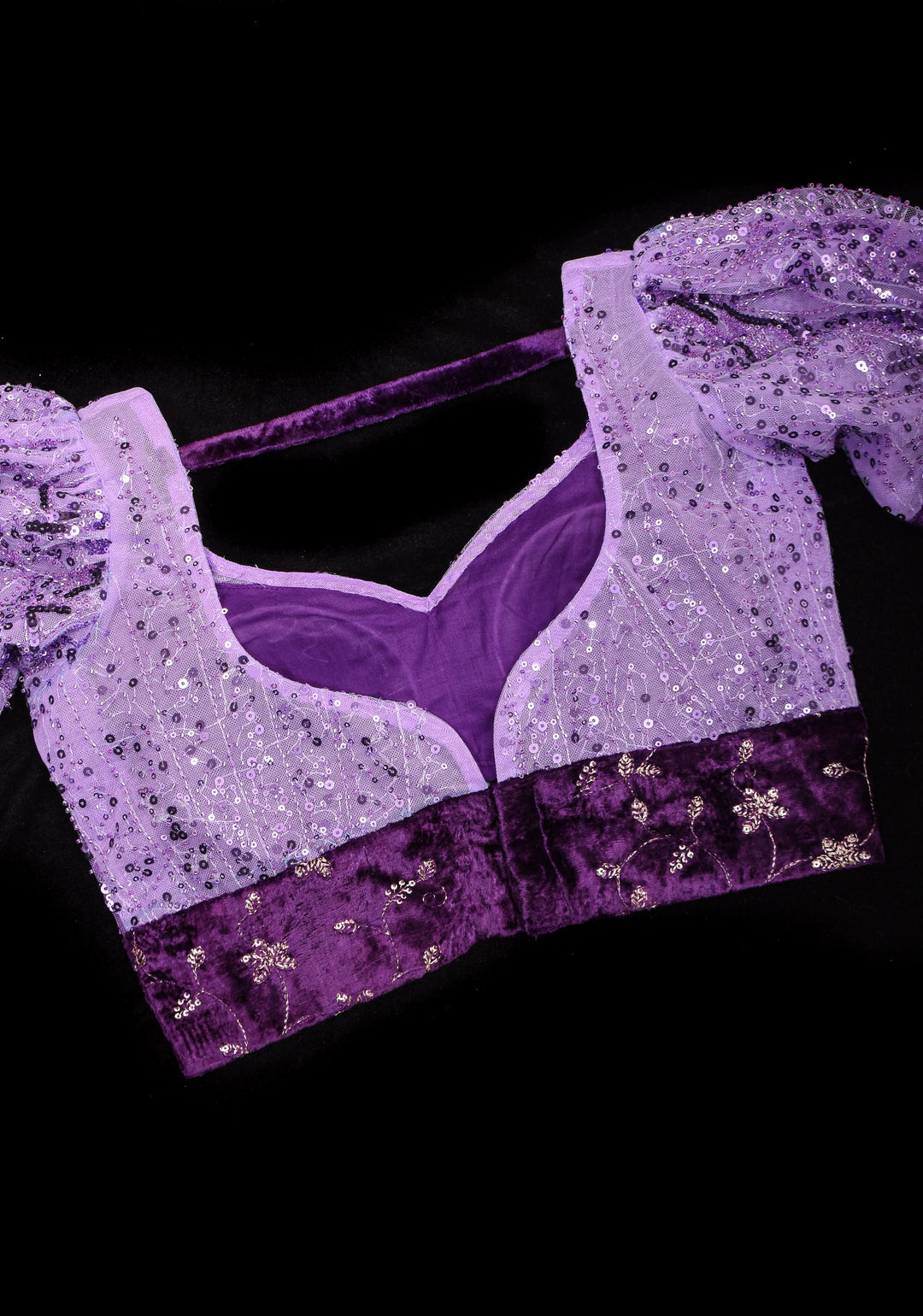Lilac sequin and Velvet base Puff sleeve Blouse