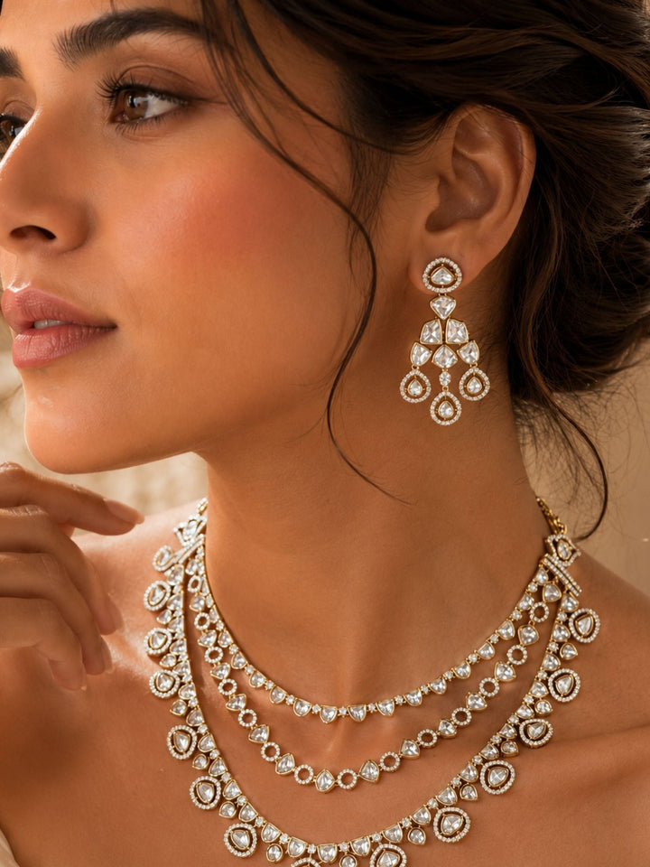 Victorian Polki Necklace Set in Gold Plating – Bridal | SHOBITAM