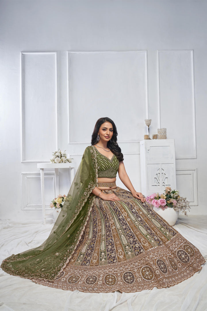 Opulant Olive Lehenga set for special occasion