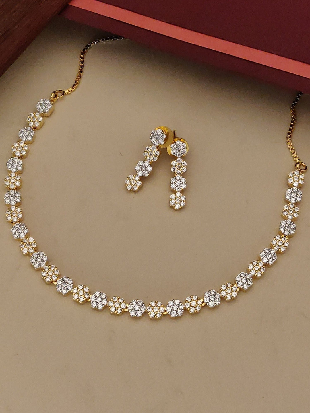 Floral American Diamond Necklace Set | SHOBITAM