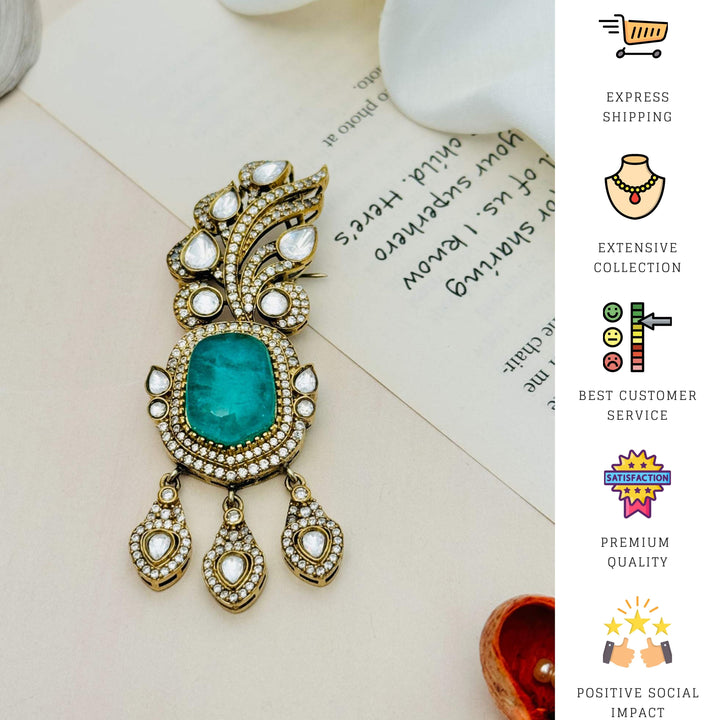 Wedding Emerald Gold Plated Men Brooch Pin | SHOBITAM