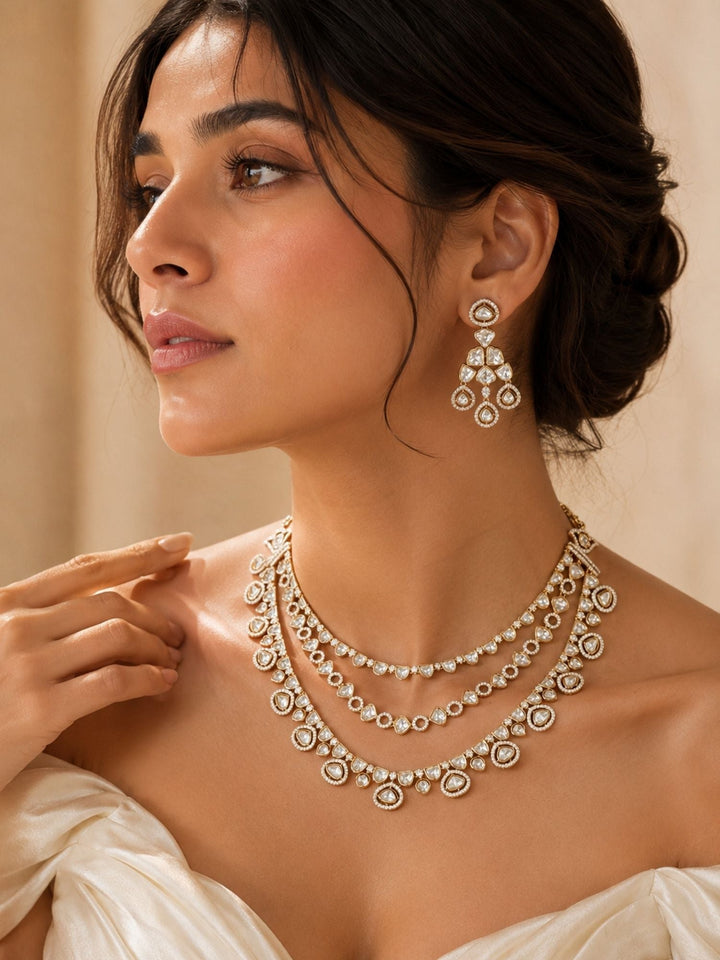 Victorian Polki Necklace Set in Gold Plating – Bridal | SHOBITAM