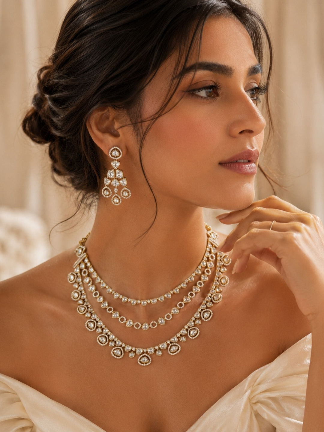 Victorian Polki Necklace Set in Gold Plating – Bridal | SHOBITAM
