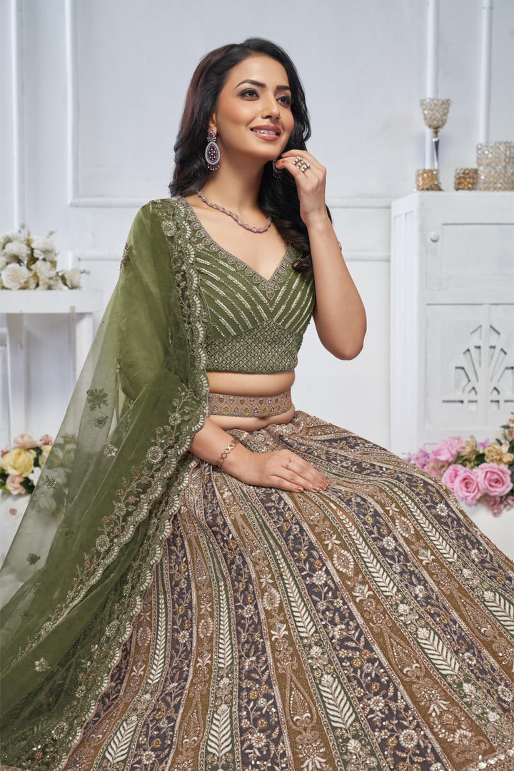 Opulant Olive Lehenga set for special occasion