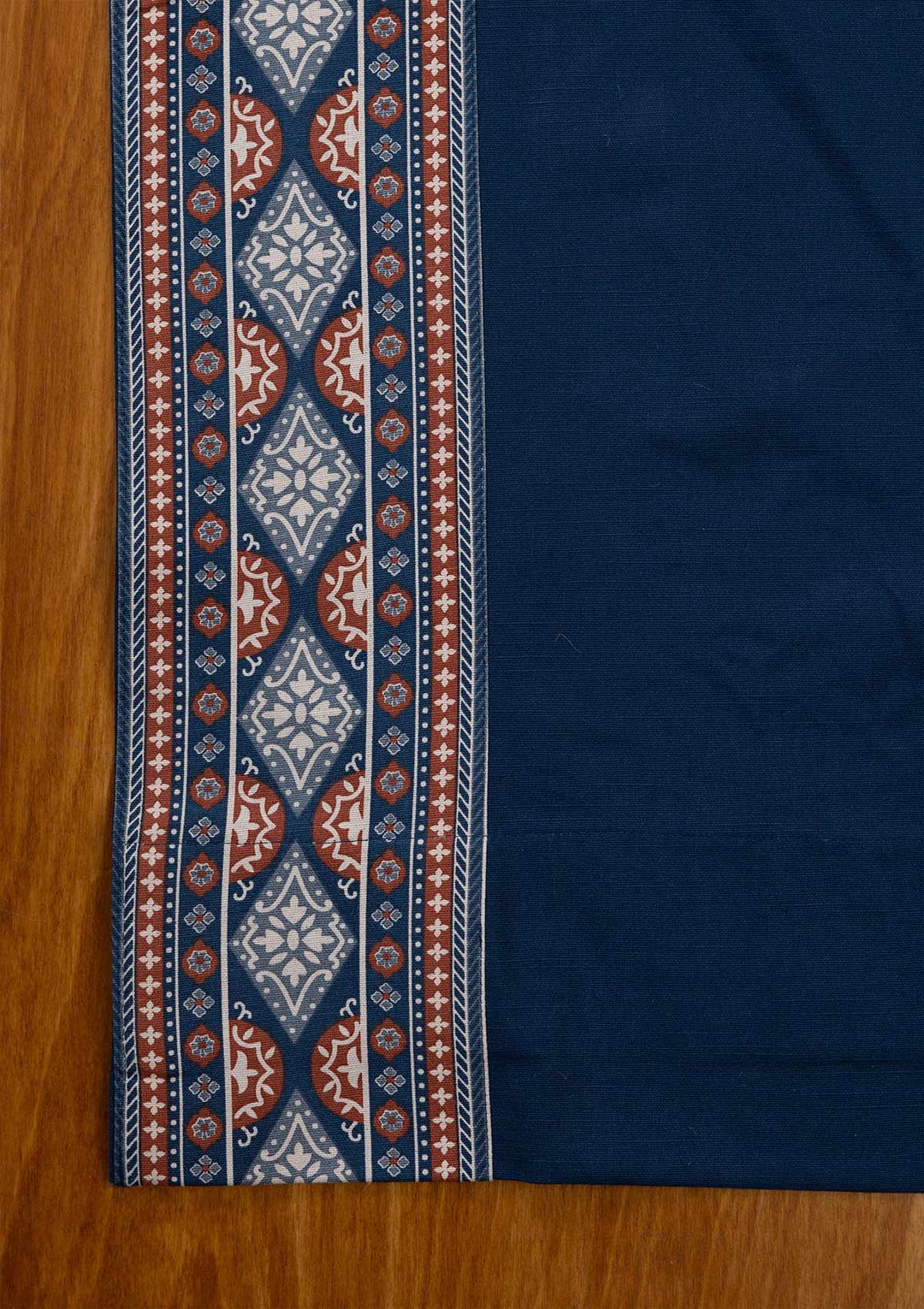 Tara Indigo 100% Cotton Curtain with Trim for living room & bedroom - Room Darkening - Indigo - Single Piece | SHOBITAM