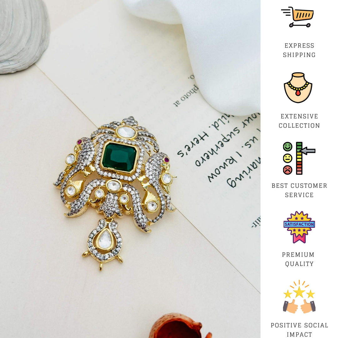 Mint Green Kundan Triple Jhumka Earrings | SHOBITAM