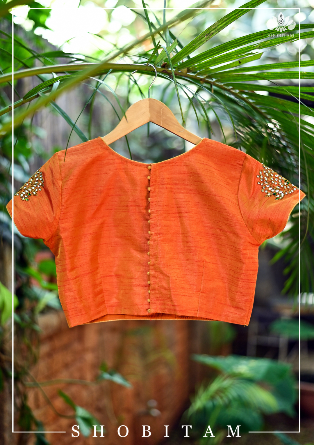 Made to Measure:  Necklace Design Jadau Ornamental  Blouse in Orange Mustard Dual Tone Pure Raw Silk