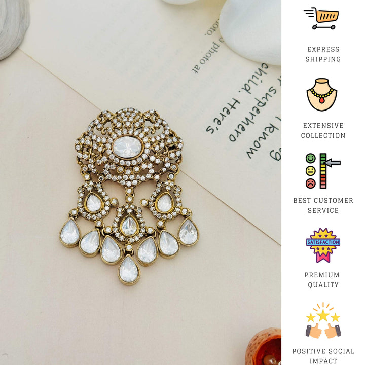 Wedding Premium Gold Plated Polki Men Brooch Pin | SHOBITAM