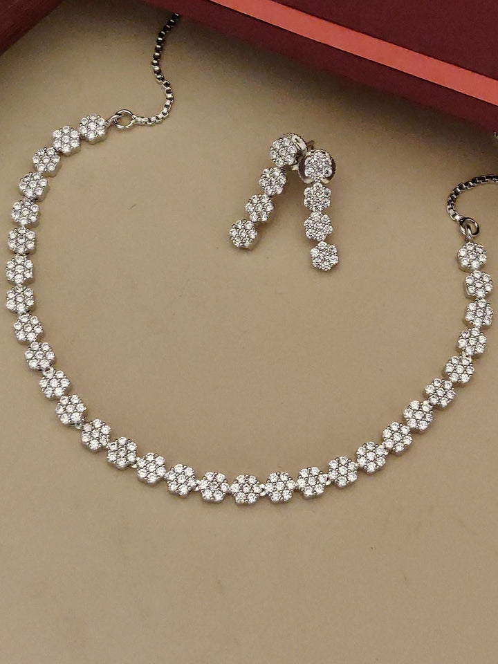 Floral American Diamond Necklace Set | SHOBITAM