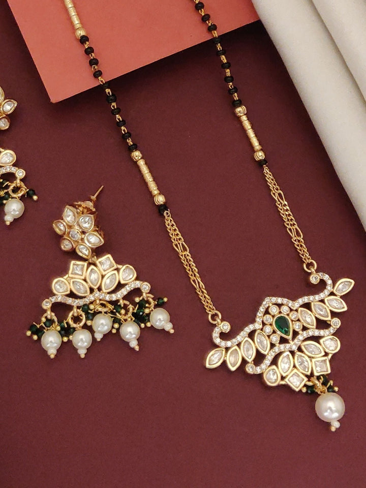 Gold Plated Polki Kundan Mangalsutra Set | SHOBITAM