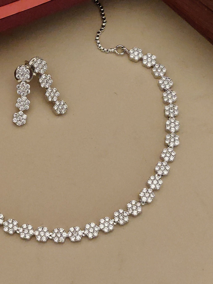 Floral American Diamond Necklace Set | SHOBITAM