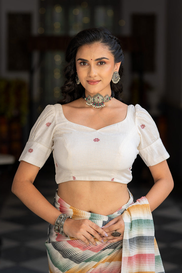Ivory Jamdani Blouse | SHOBITAM