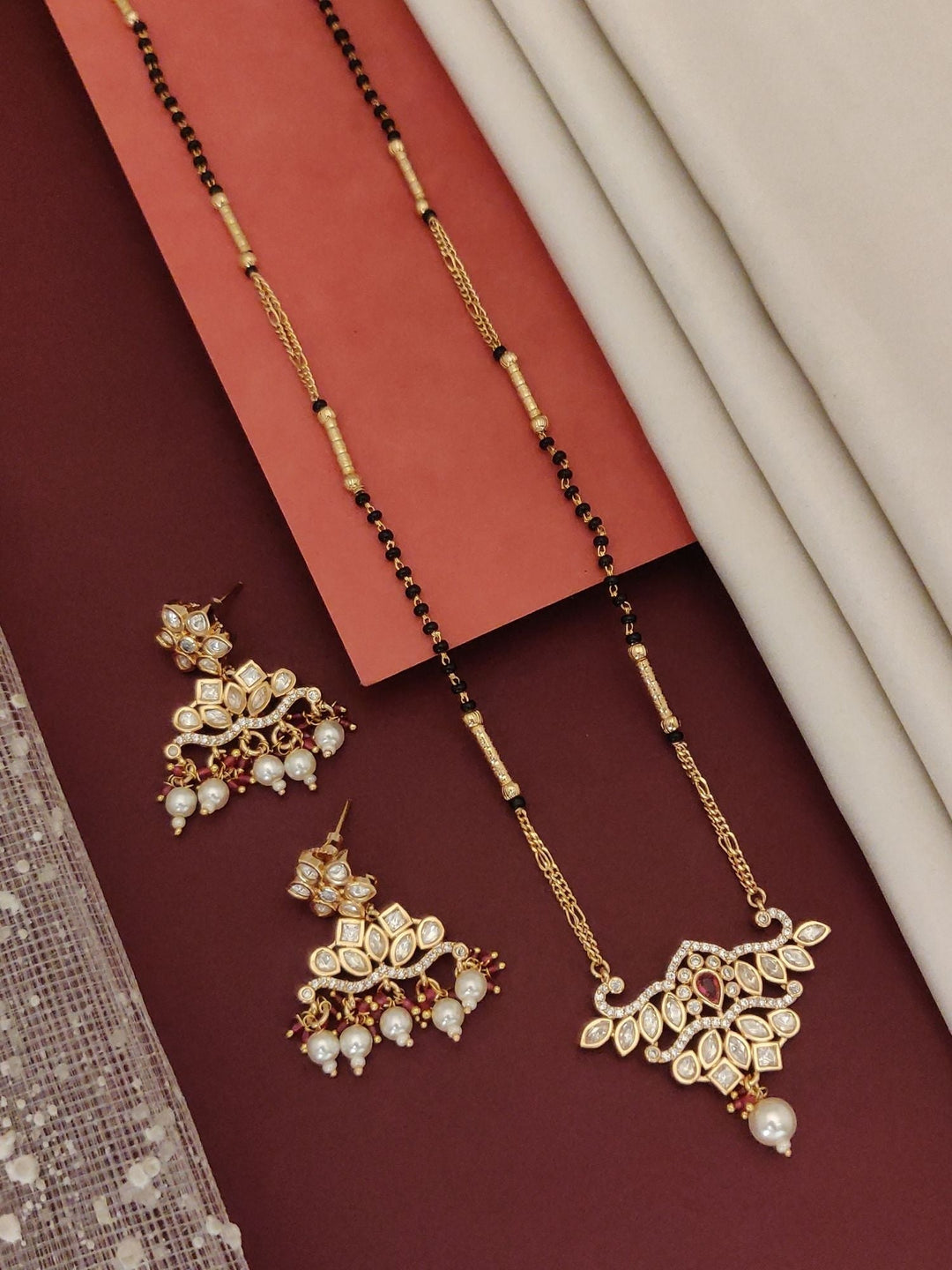 Gold Plated Polki Kundan Mangalsutra Set | SHOBITAM