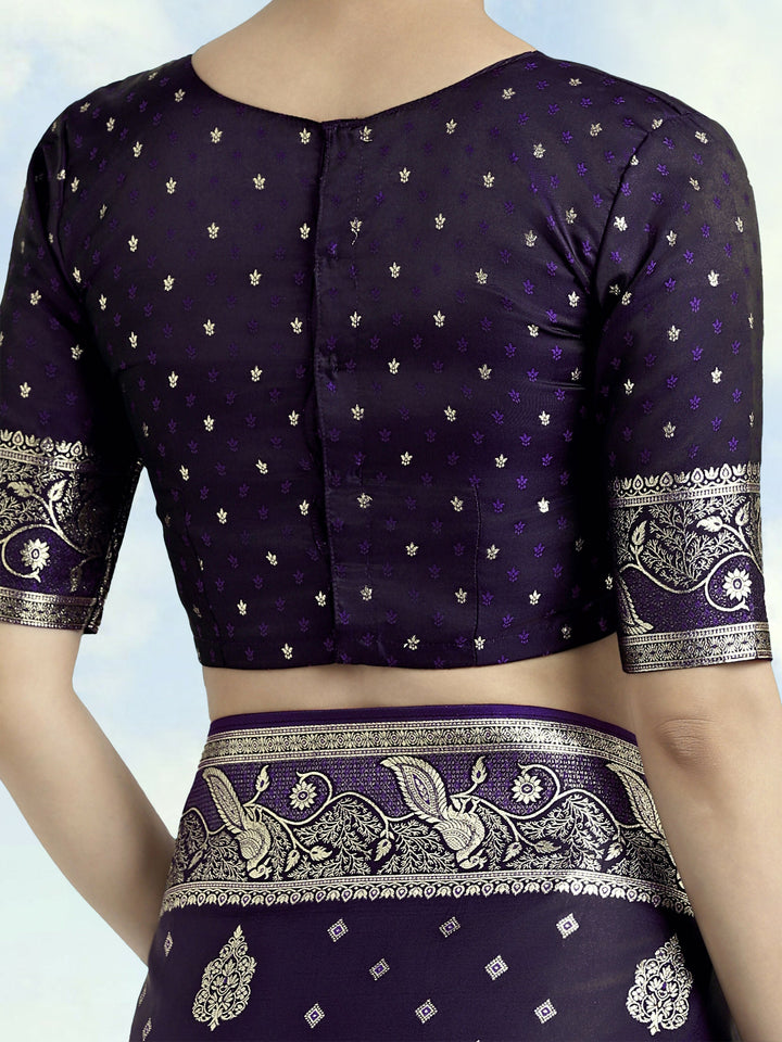Purple Woven Banarasi Satin Silk Saree | SHOBITAM