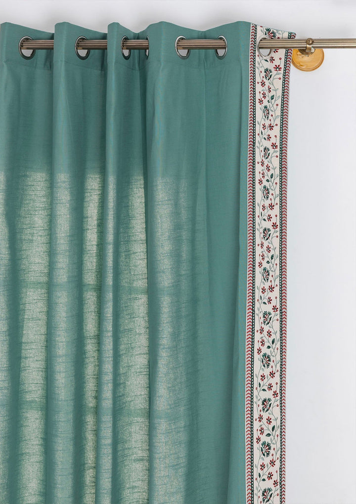 Kadamba Aqua Blue 100% Cotton Plain Curtain for living room & bedroom - Room Darkening - Single Piece | SHOBITAM