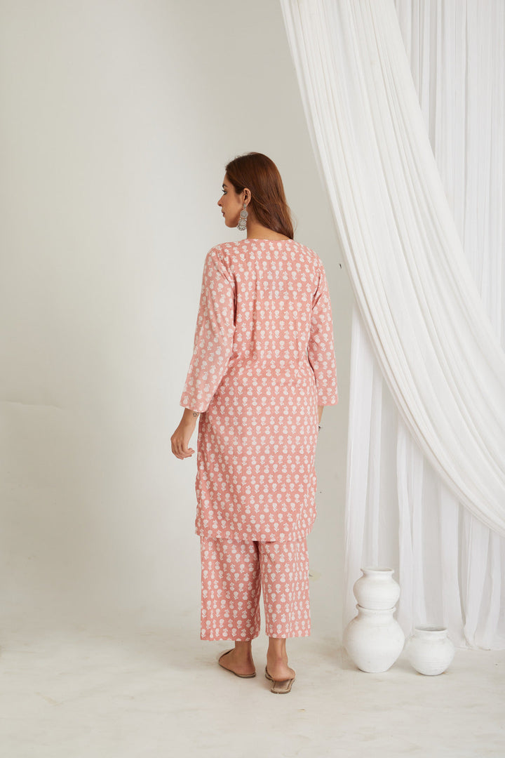Splash of Peach Cotton Printed Loungewear Co-ord Set