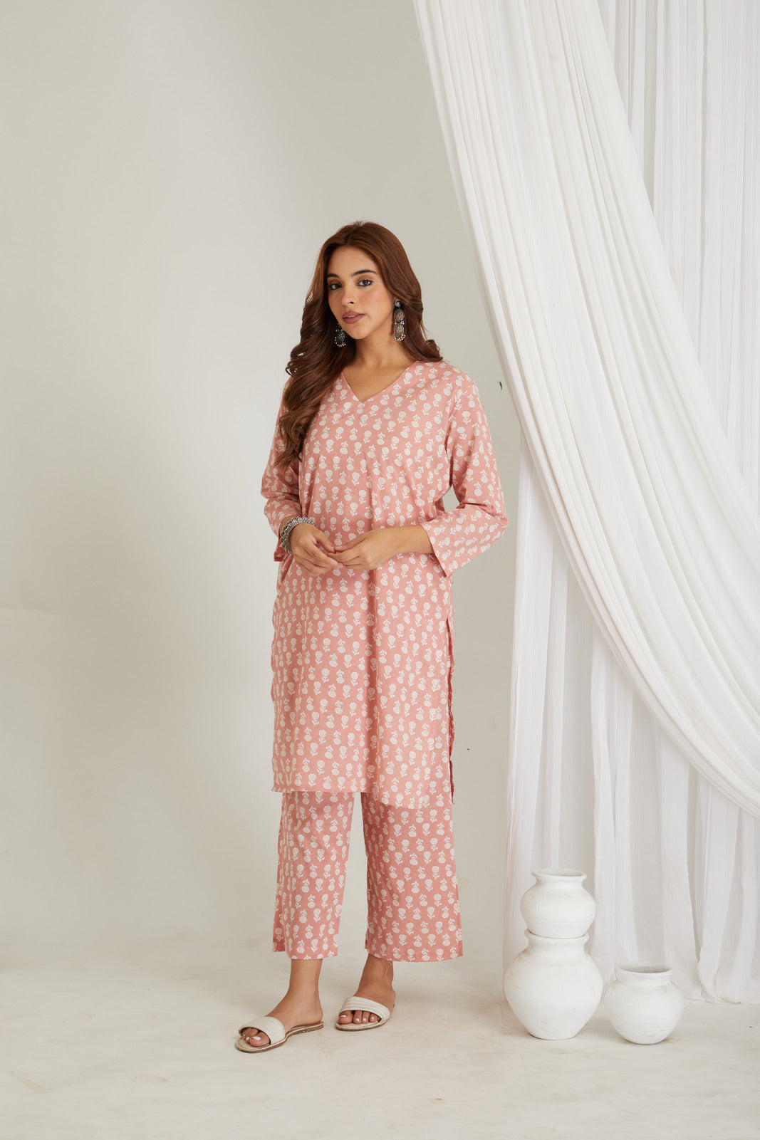 Splash of Peach Cotton Printed Loungewear Co-ord Set