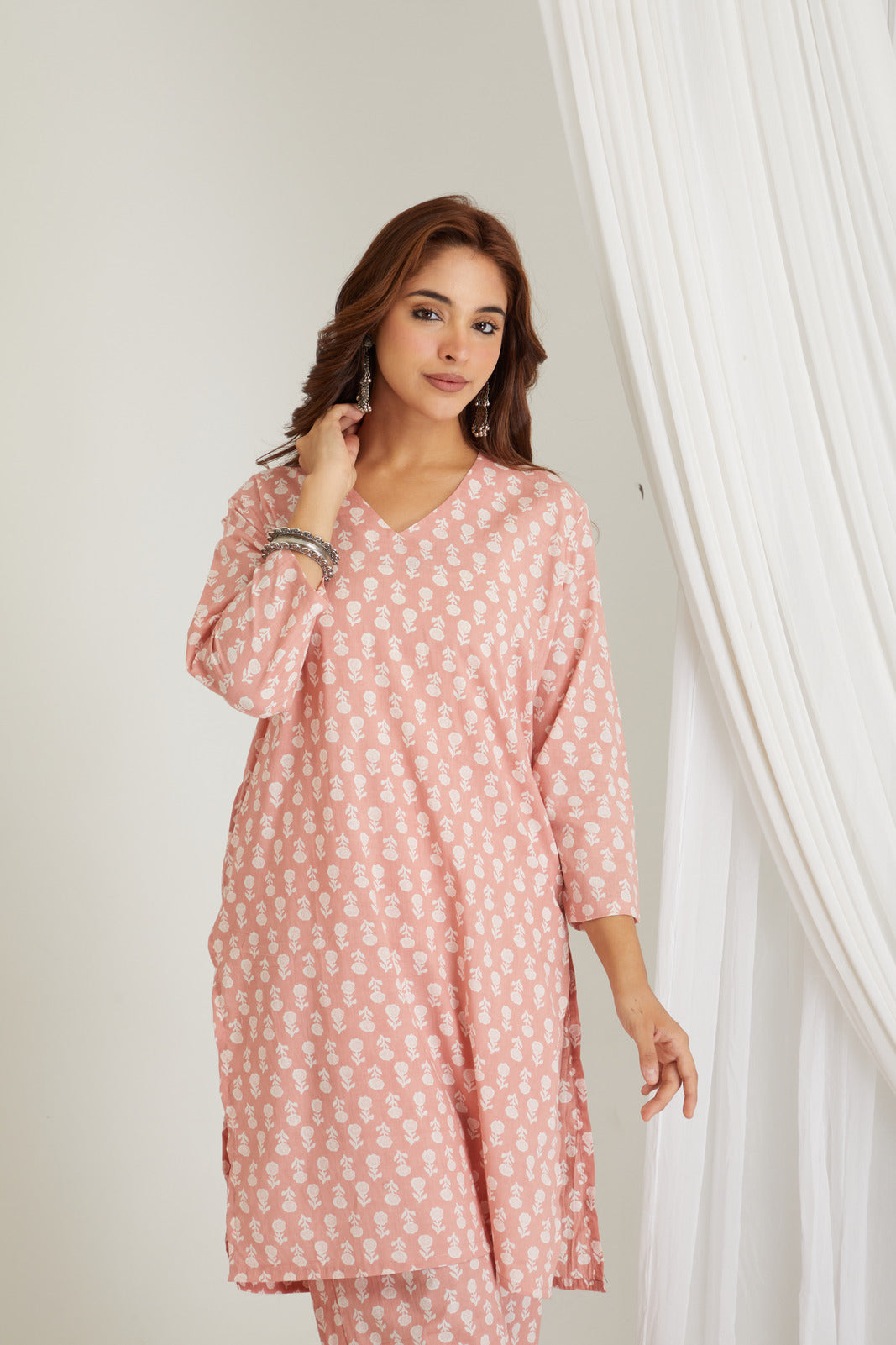 Splash of Peach Cotton Printed Loungewear Co-ord Set
