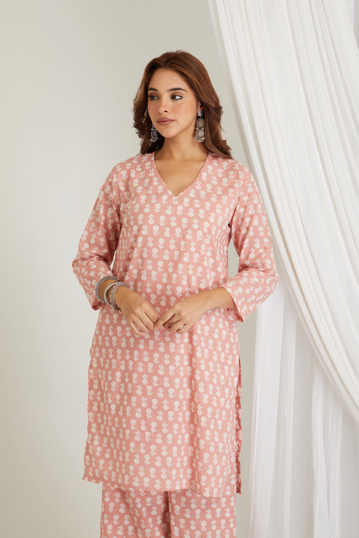 Splash of Peach Cotton Printed Loungewear Co-ord Set