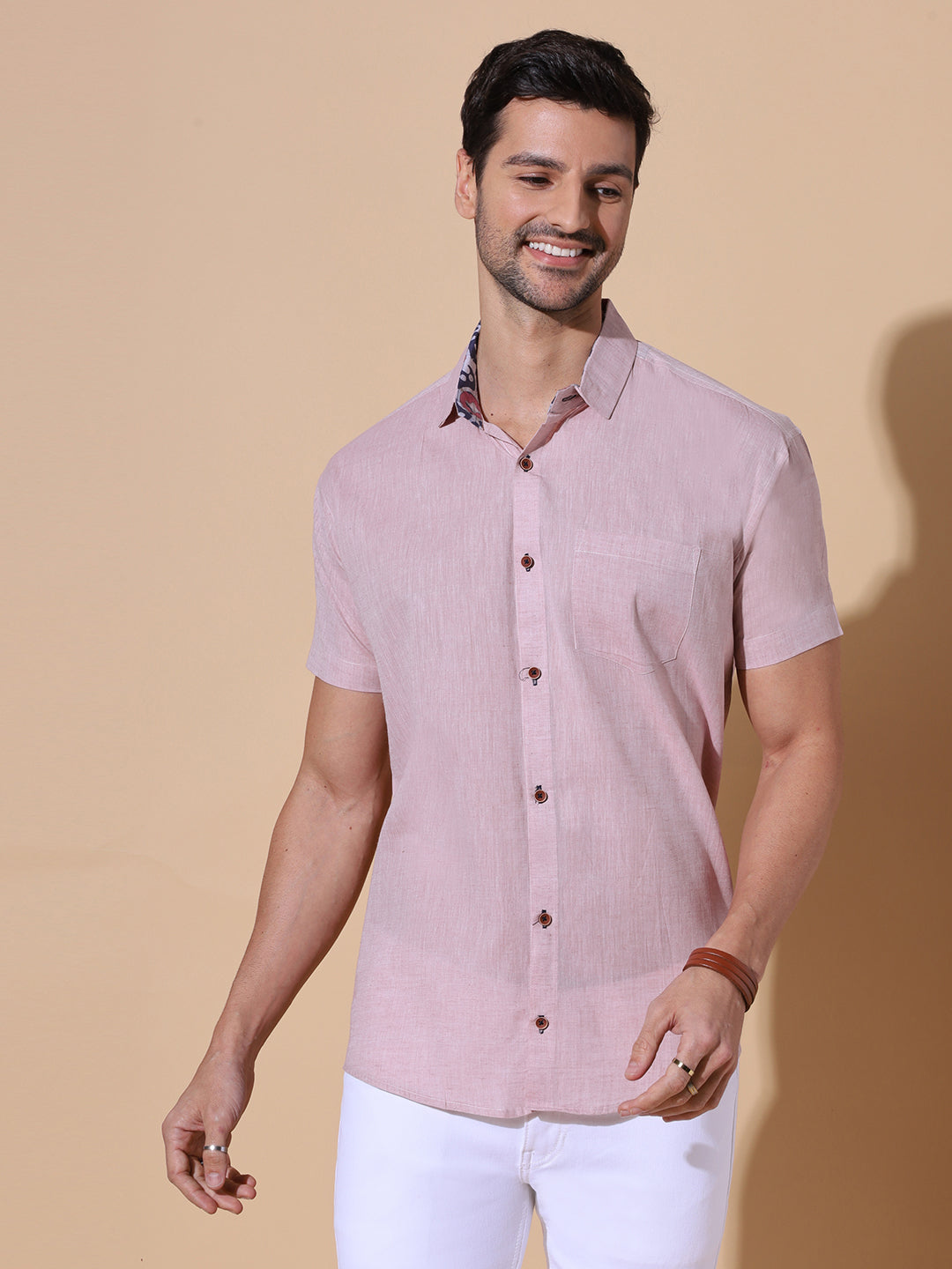 Blush Gulabi Pure Khadi Half Sleeve Cotton Shirt in Pink