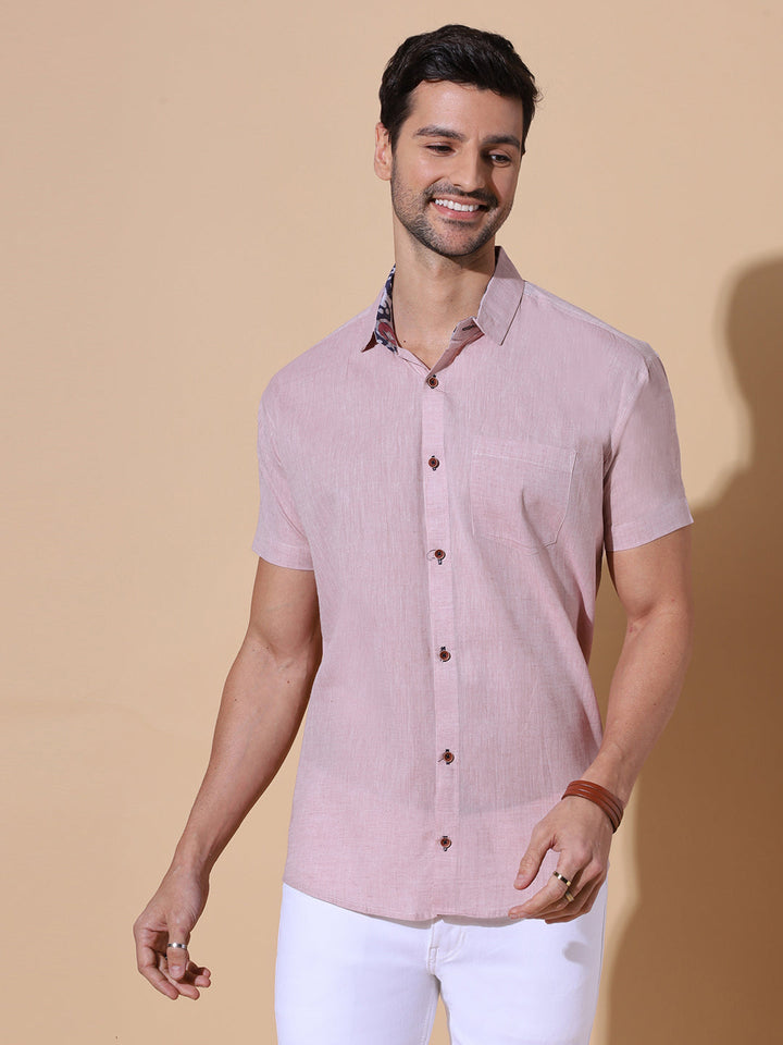 Blush Gulabi Pure Khadi Half Sleeve Cotton Shirt in Pink