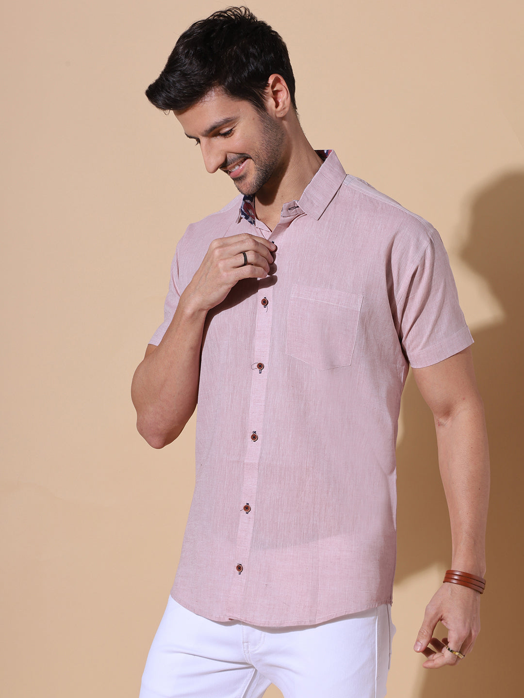 Blush Gulabi Pure Khadi Half Sleeve Cotton Shirt in Pink