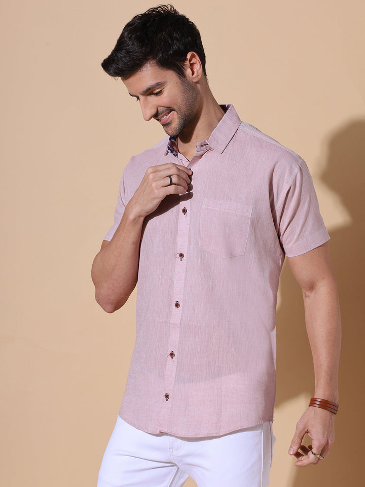 Blush Gulabi Pure Khadi Half Sleeve Cotton Shirt in Pink