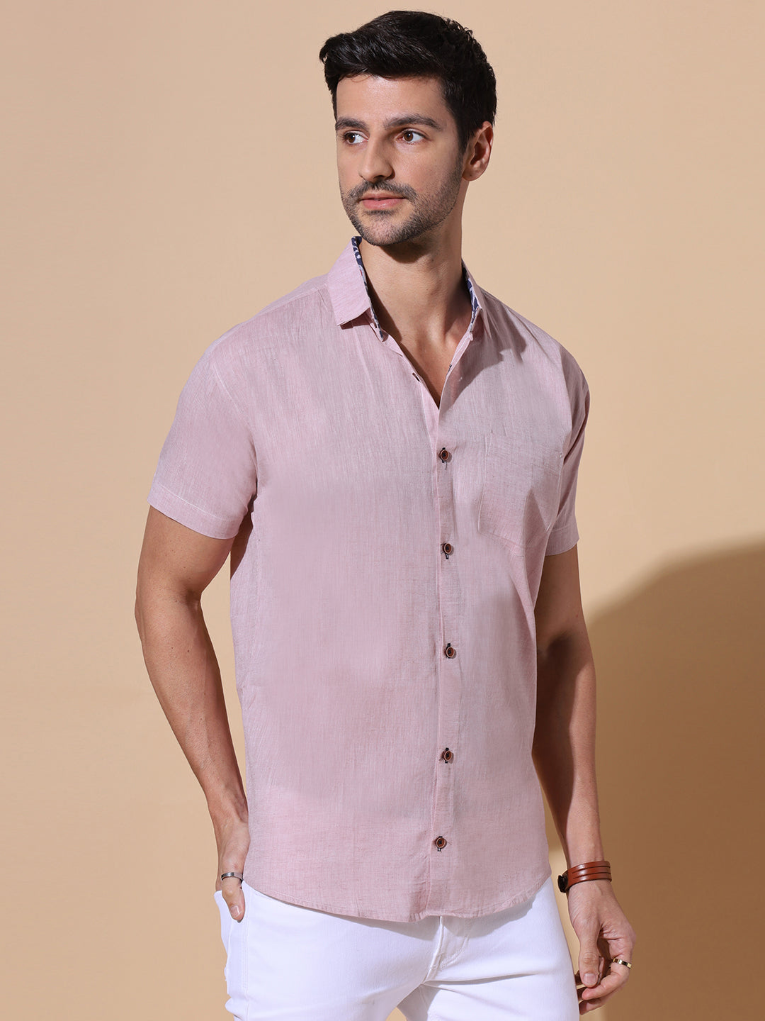 Blush Gulabi Pure Khadi Half Sleeve Cotton Shirt in Pink