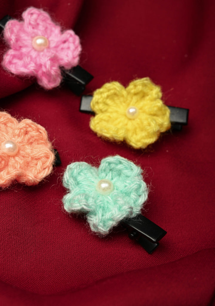 Crochet Floral Hair pins- pack of 4 ( 2 pairs) | SHOBITAM