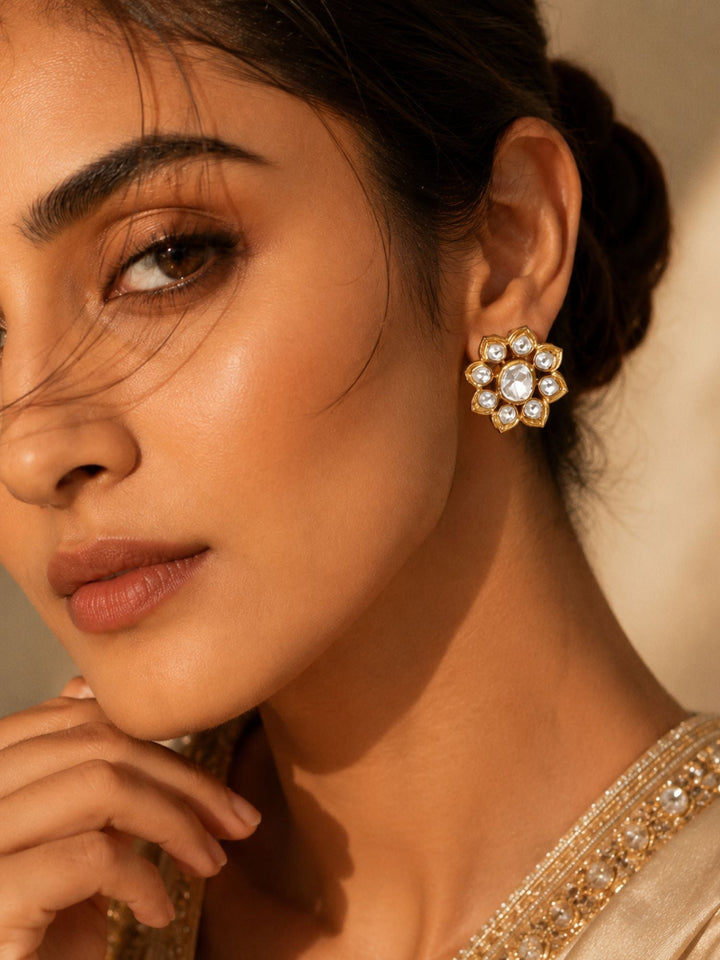 Gold Plated Polki Studs Earring | SHOBITAM