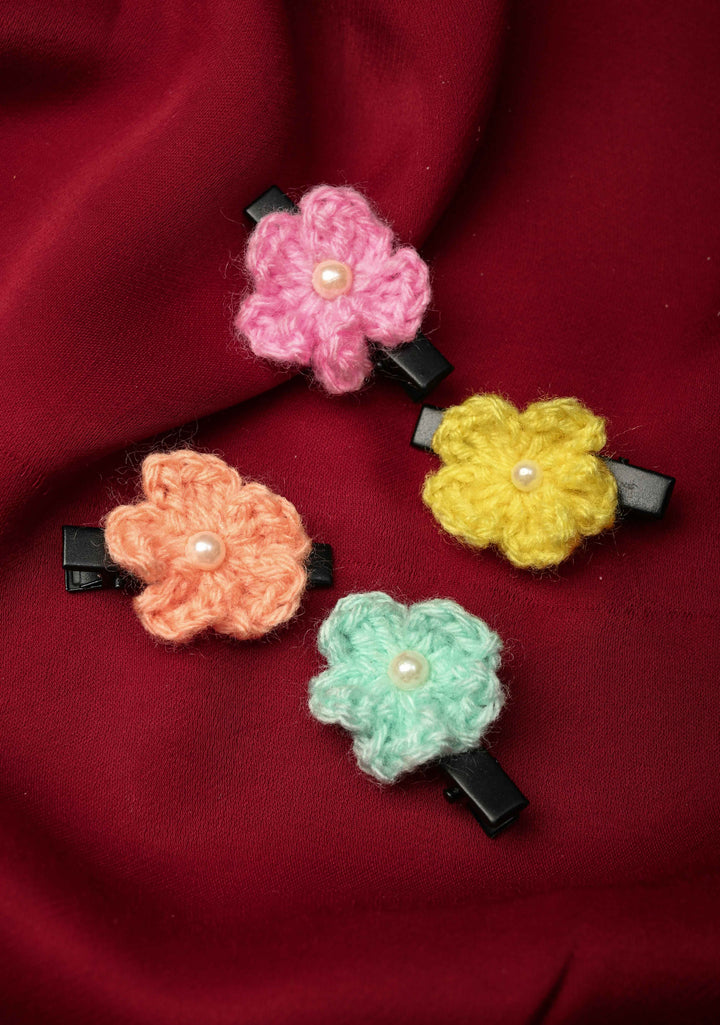 Crochet Floral Hair pins- pack of 4 ( 2 pairs) | SHOBITAM