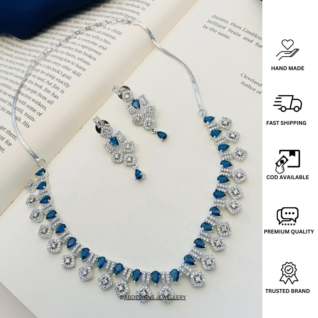 Blue American Diamond Necklace Set for Women | SHOBITAM