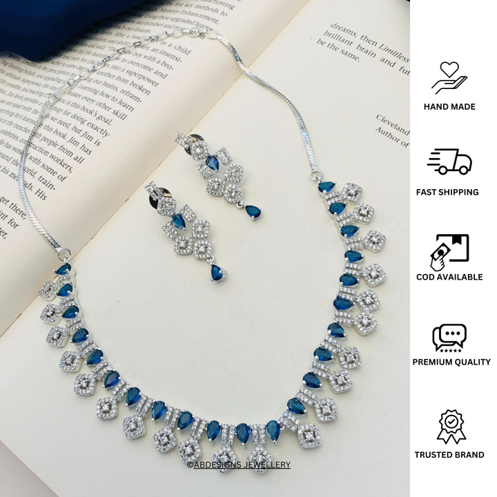 Blue American Diamond Necklace Set for Women | SHOBITAM