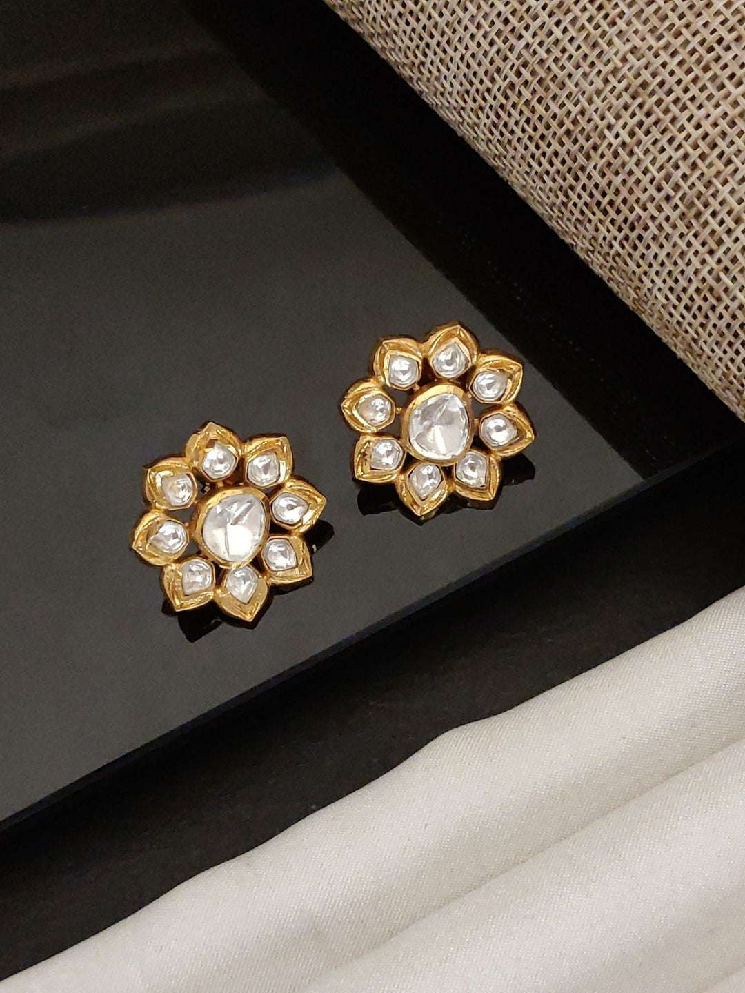 Gold Plated Polki Studs Earring | SHOBITAM