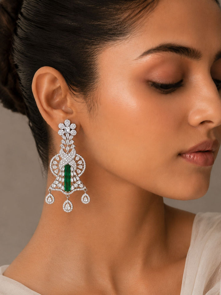 Emerald CZ Statement Earrings | SHOBITAM