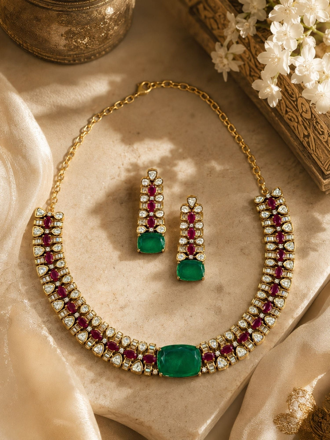 Emerald Green Necklace Set |SHOBITAM