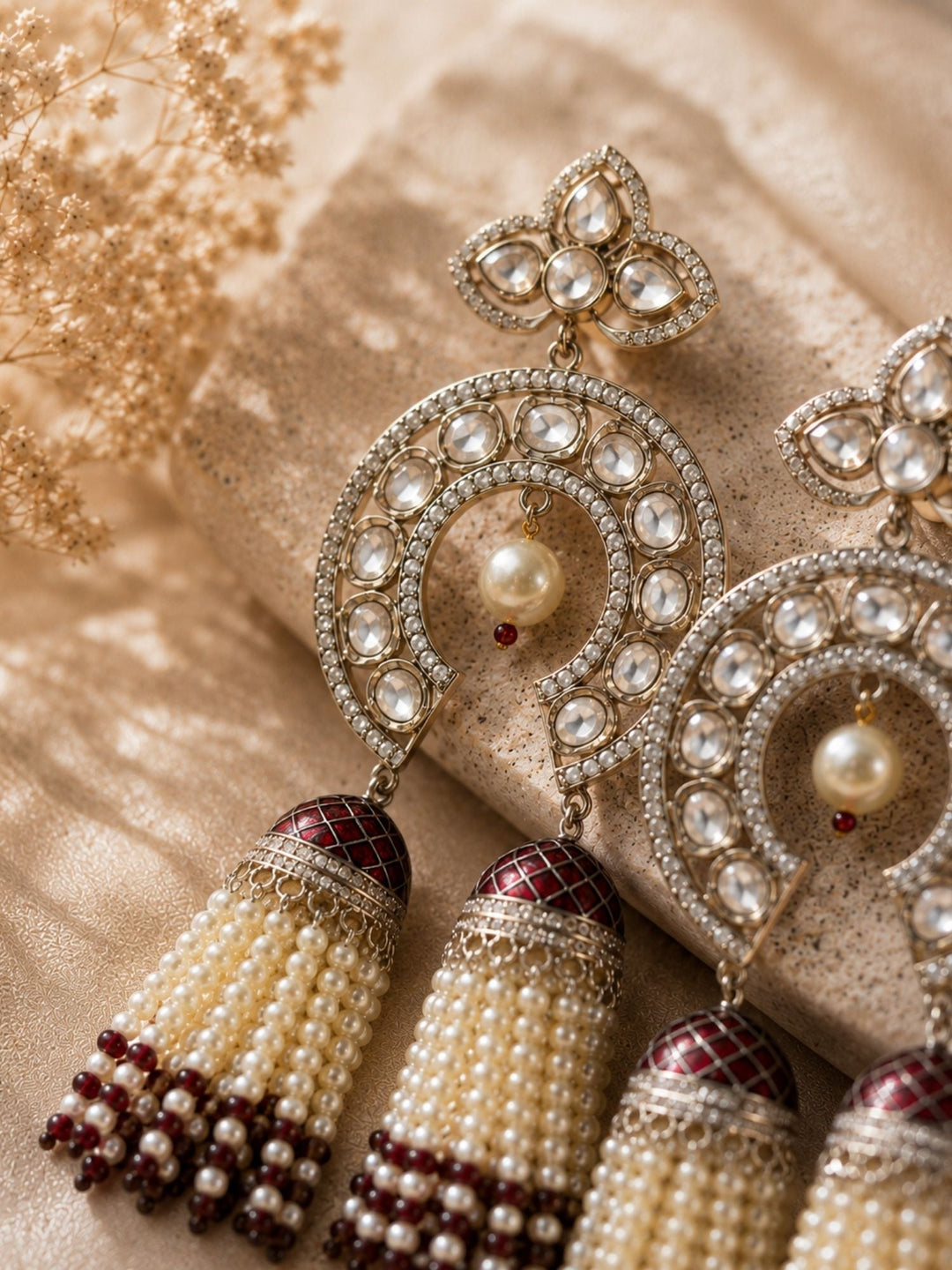 Mint Green Kundan Triple Jhumka Earrings | SHOBITAM