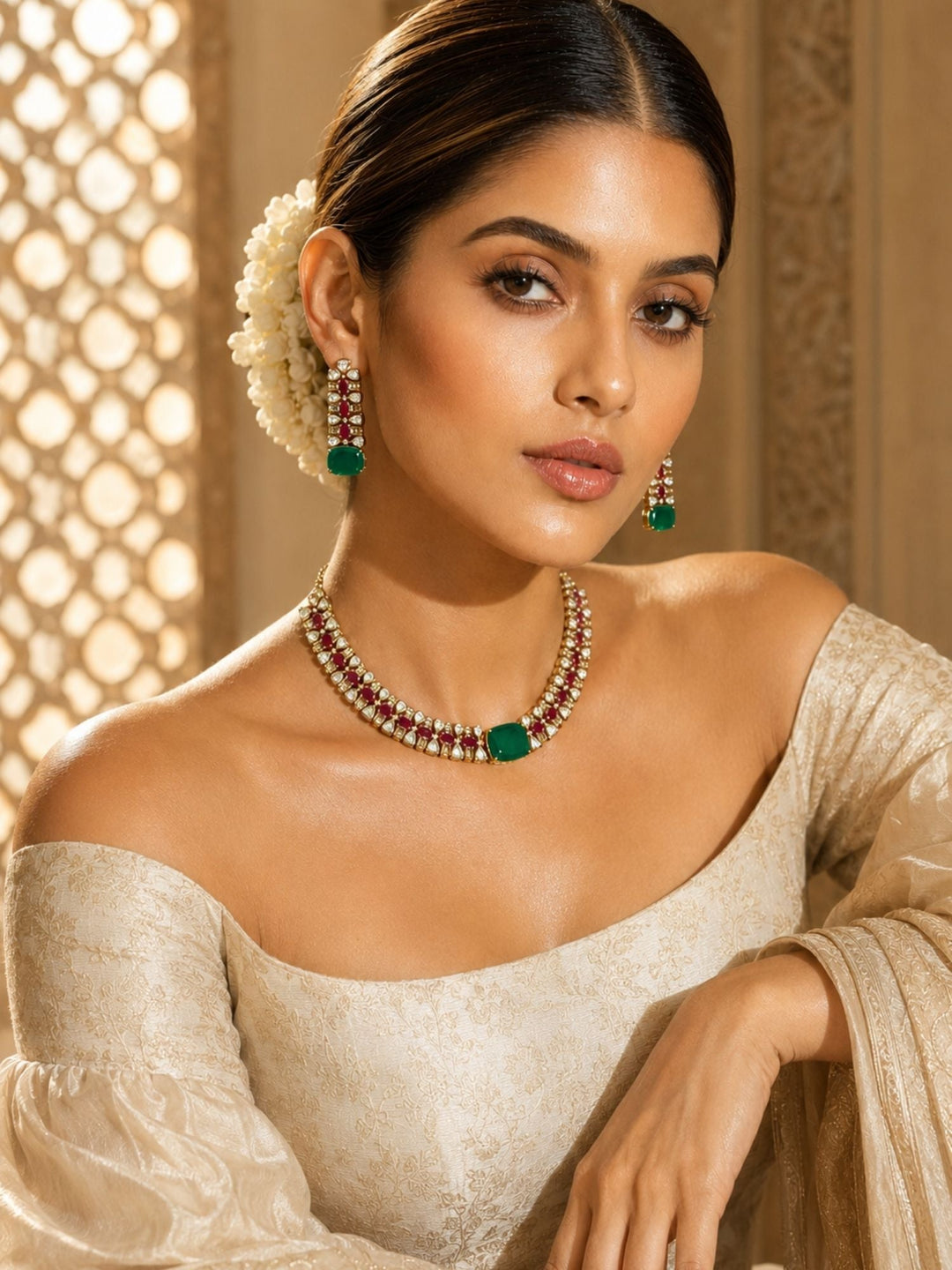Emerald Green Necklace Set |SHOBITAM