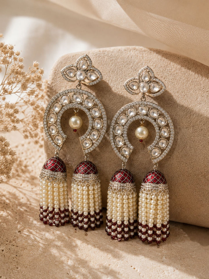 Mint Green Kundan Triple Jhumka Earrings | SHOBITAM