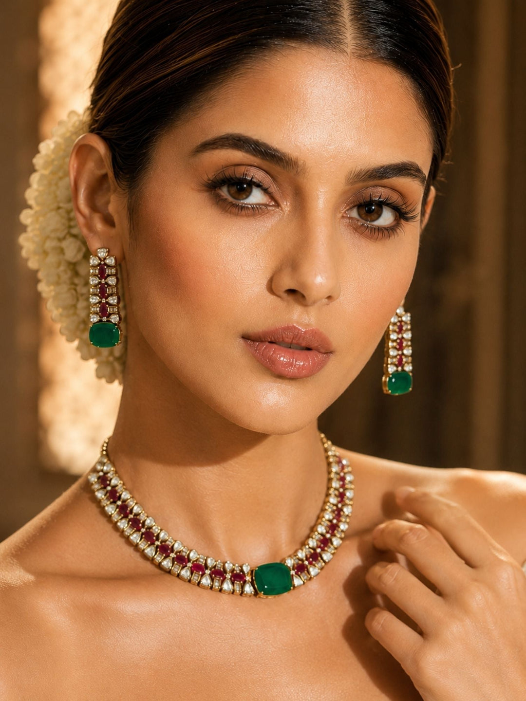 Emerald Green Necklace Set |SHOBITAM