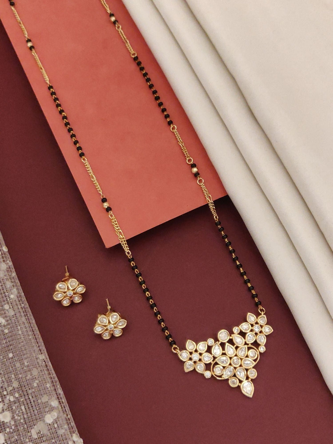 Gold Plated Polki Kundan Mangalsutra Set | SHOBITAM