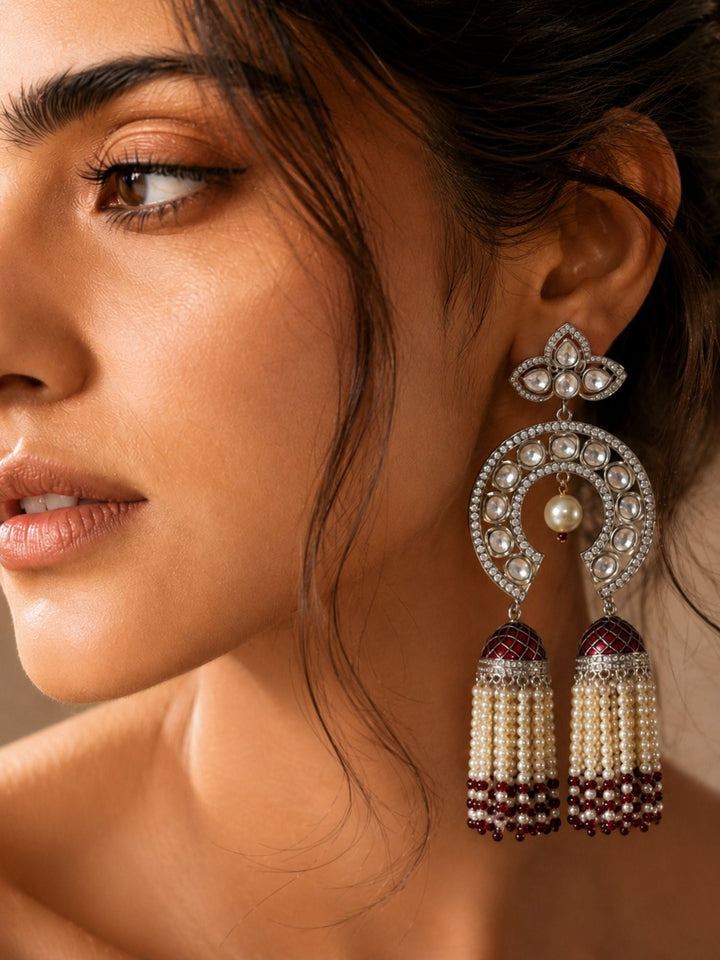 Mint Green Kundan Triple Jhumka Earrings | SHOBITAM