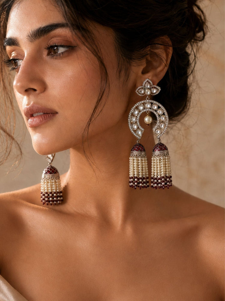 Mint Green Kundan Triple Jhumka Earrings | SHOBITAM