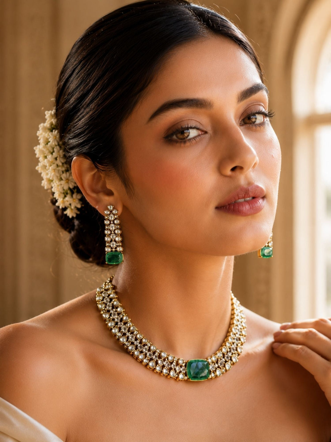 Emerald Green Necklace Set |SHOBITAM