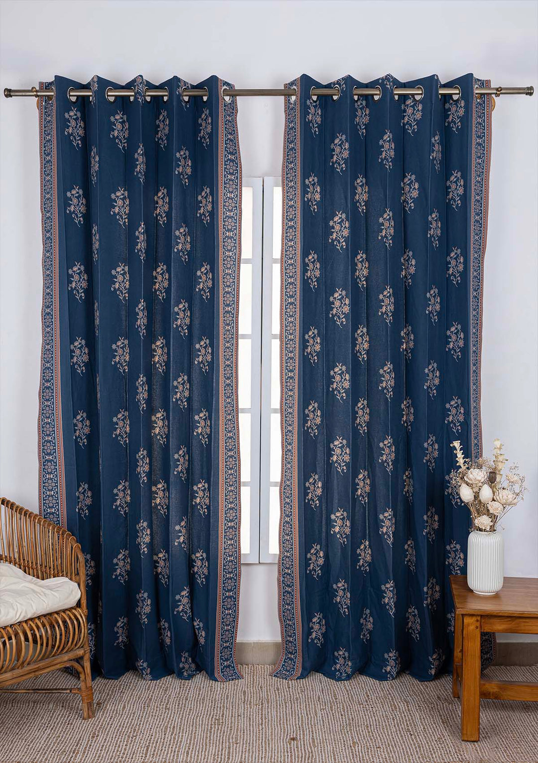 Neela 100% Cotton Printed Curtains for living room & Bedroom - Room Darkening - Multicolor - Single Piece | SHOBITAM