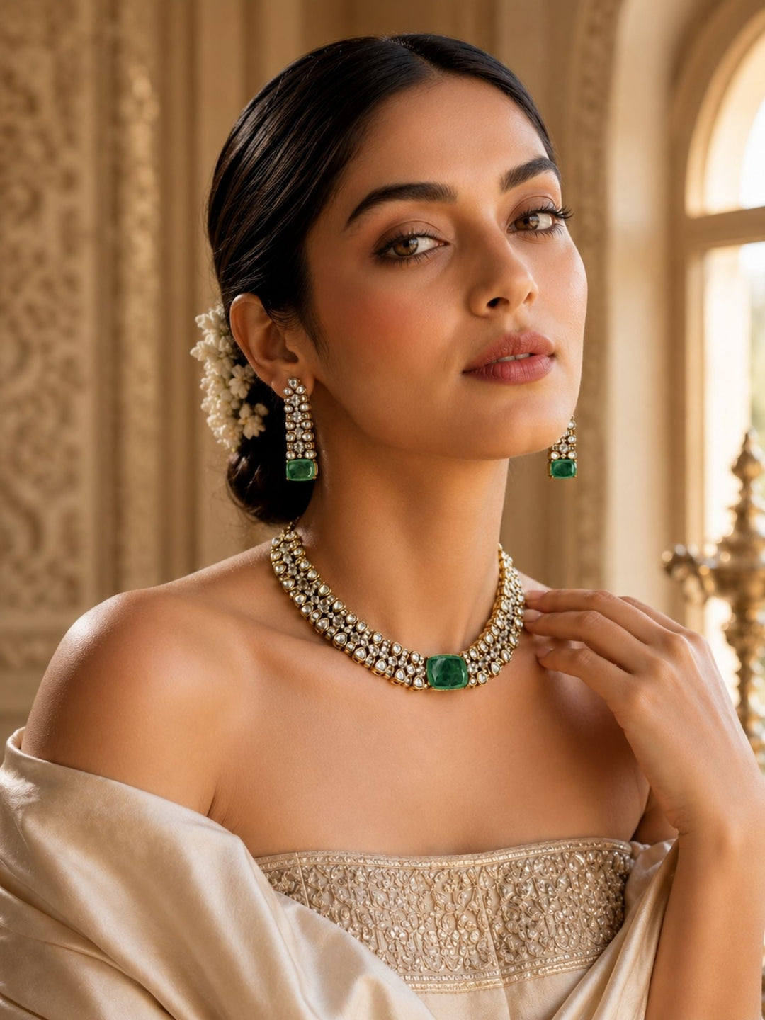 Emerald Green Necklace Set |SHOBITAM