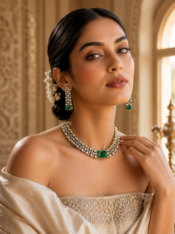Emerald Green Necklace Set |SHOBITAM