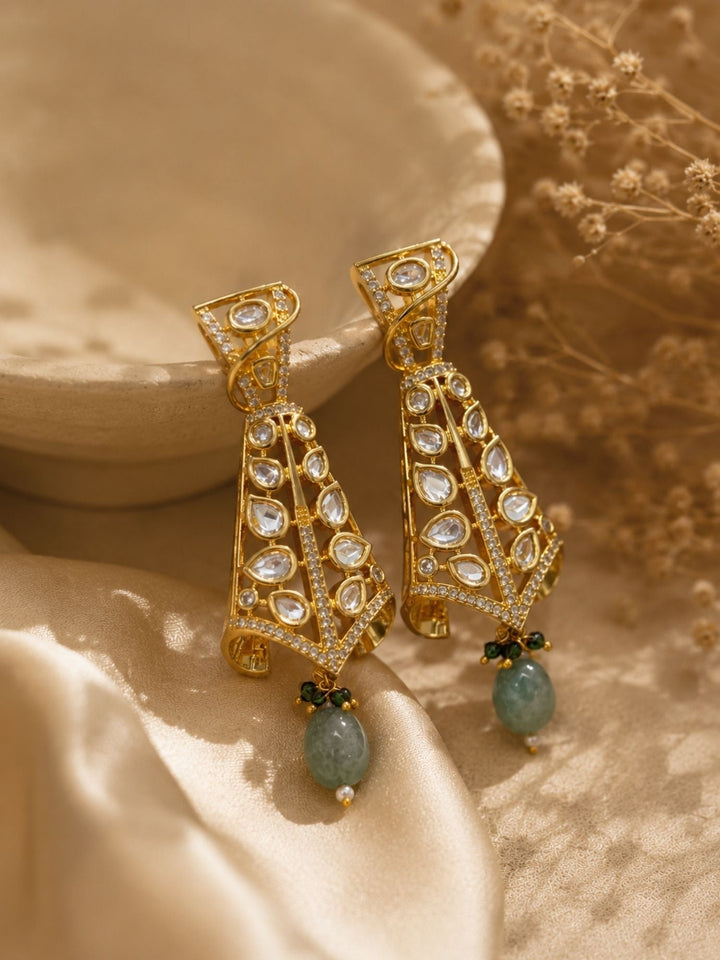 Elegant Kundan Drop Earrings in Gold Finish – Festive Wear | SHOBITAM