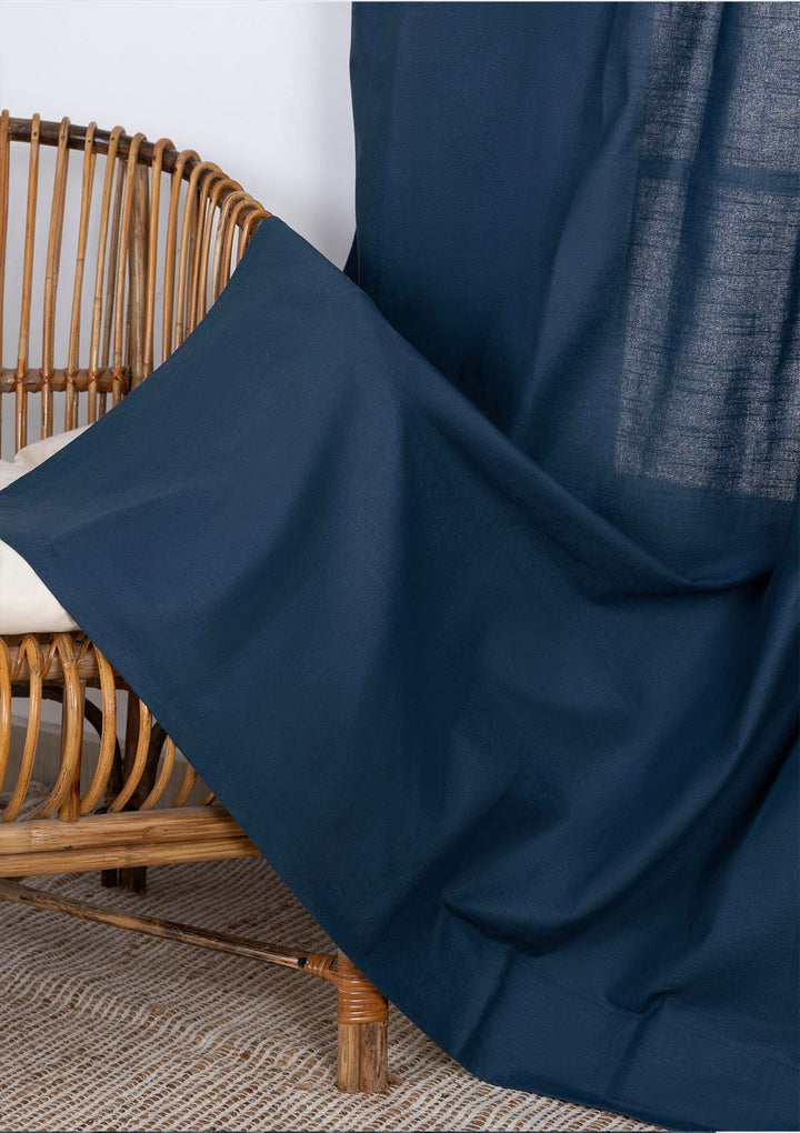 Solid Indigo Blue 100% Cotton Plain Curtain for Living & Bedroom - Room Darkening - Single Piece | SHOBITAM