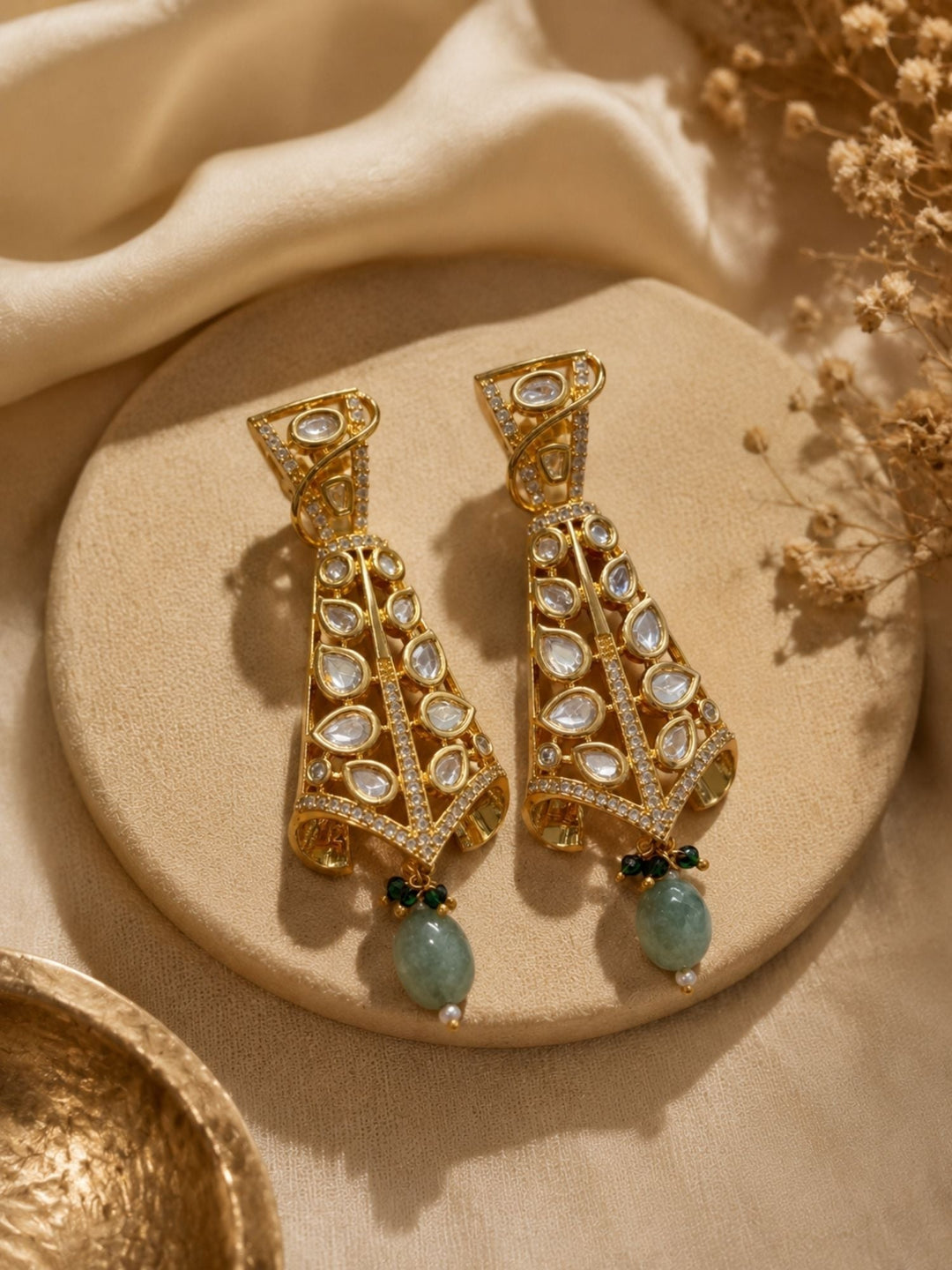 Elegant Kundan Drop Earrings in Gold Finish – Festive Wear | SHOBITAM